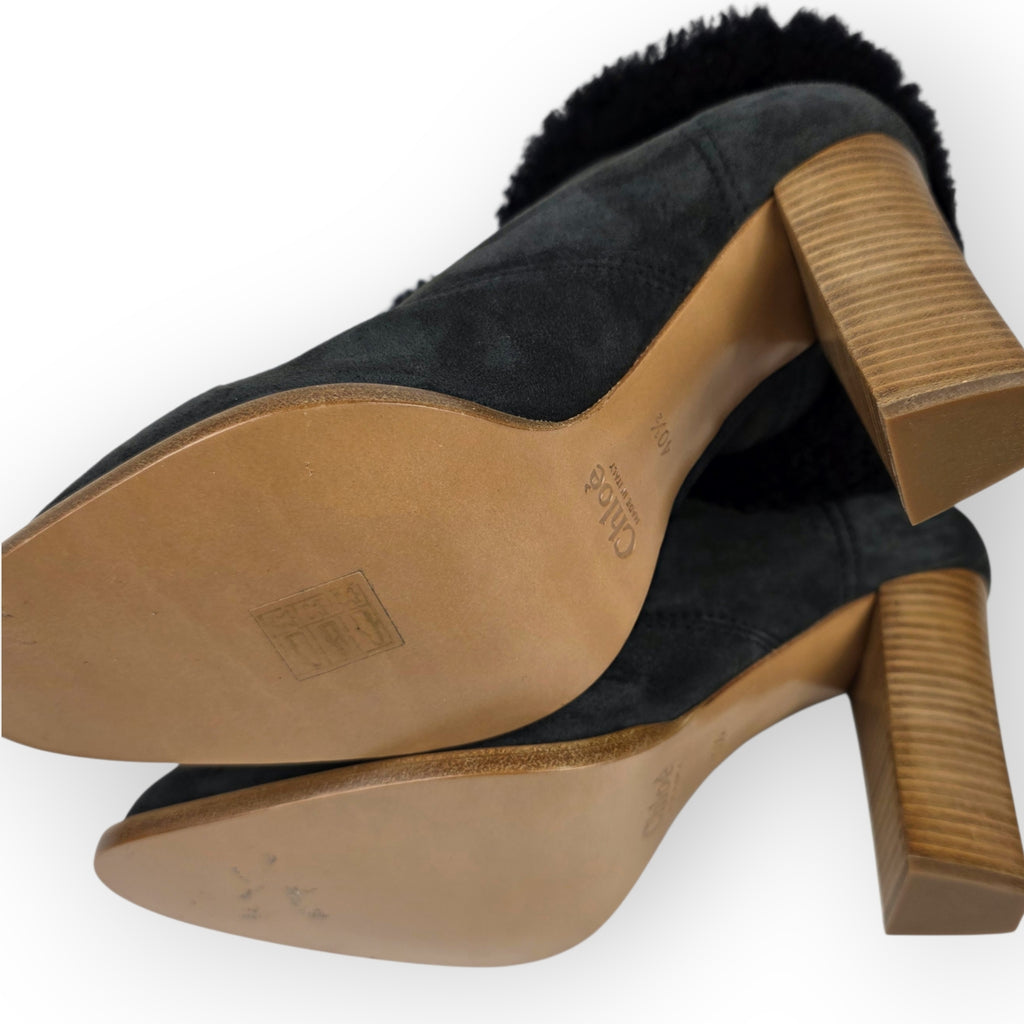 Chloe enkellaarzen antraciet grijs 40.5 suede wol leer tweedehands dames designer