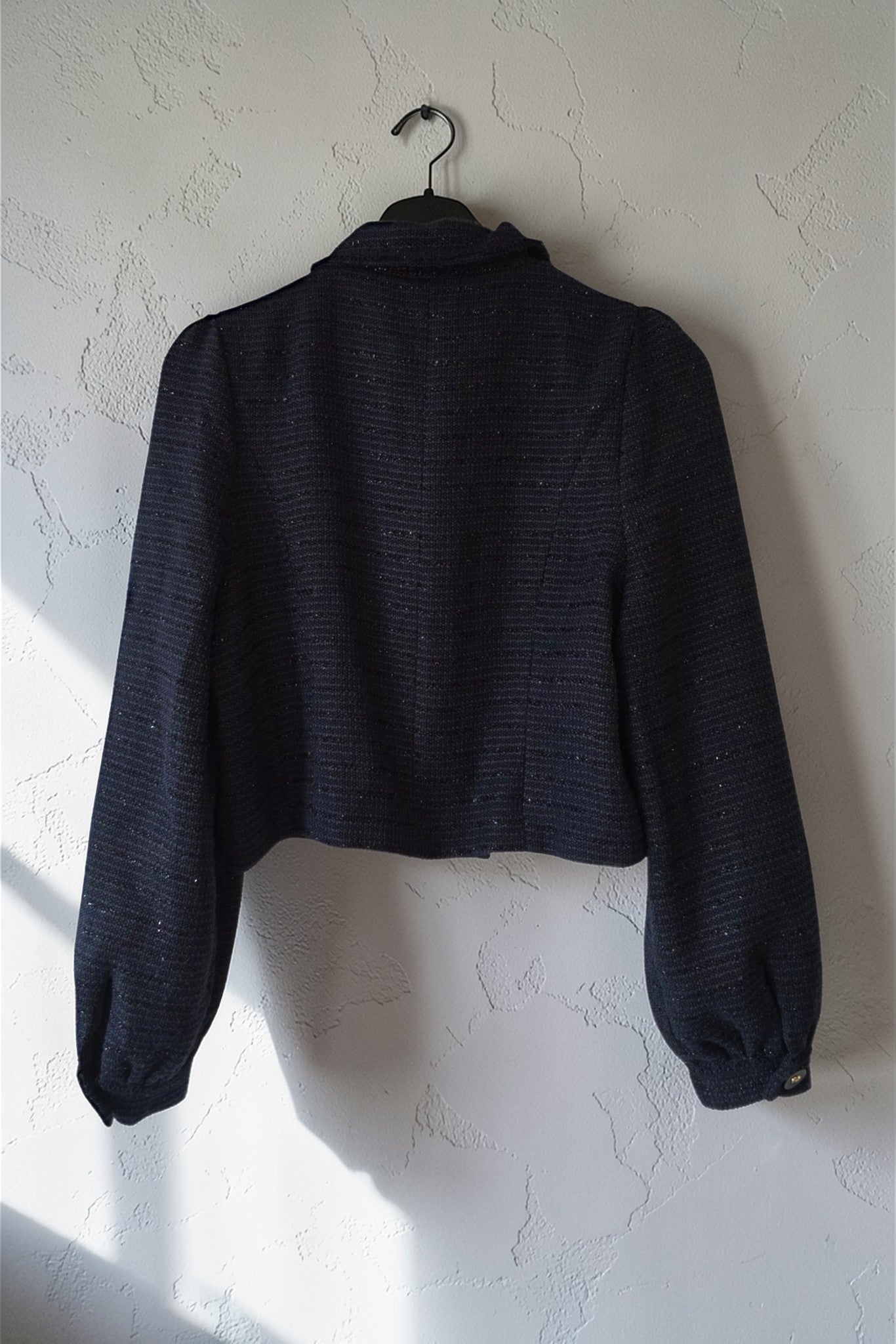Dream catcher kort jasje blazer jacket tweed boucle blauw glitter 38 M tweedehands dames designer