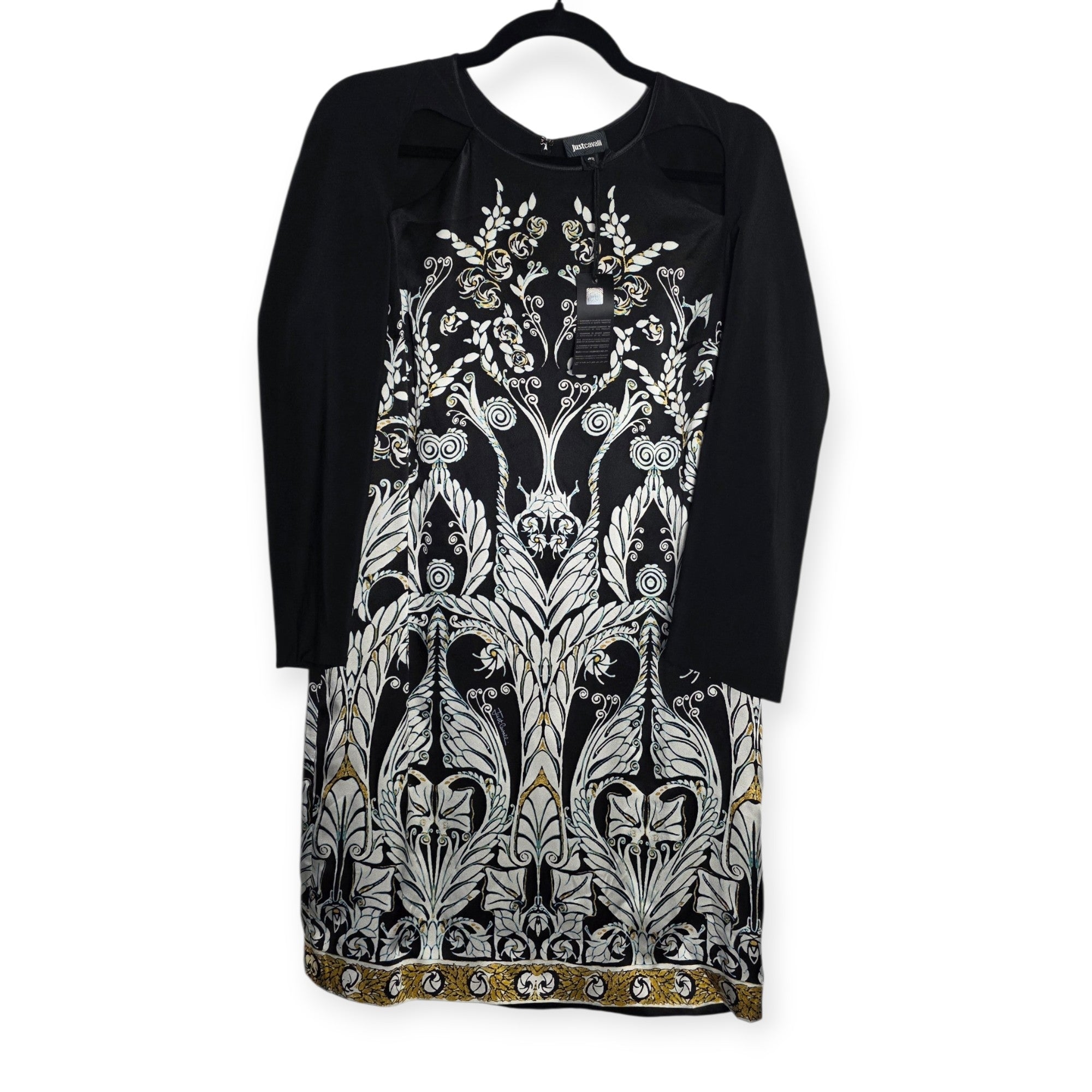 Just Cavalli zijde jurk baroque print zwart it42 nieuw