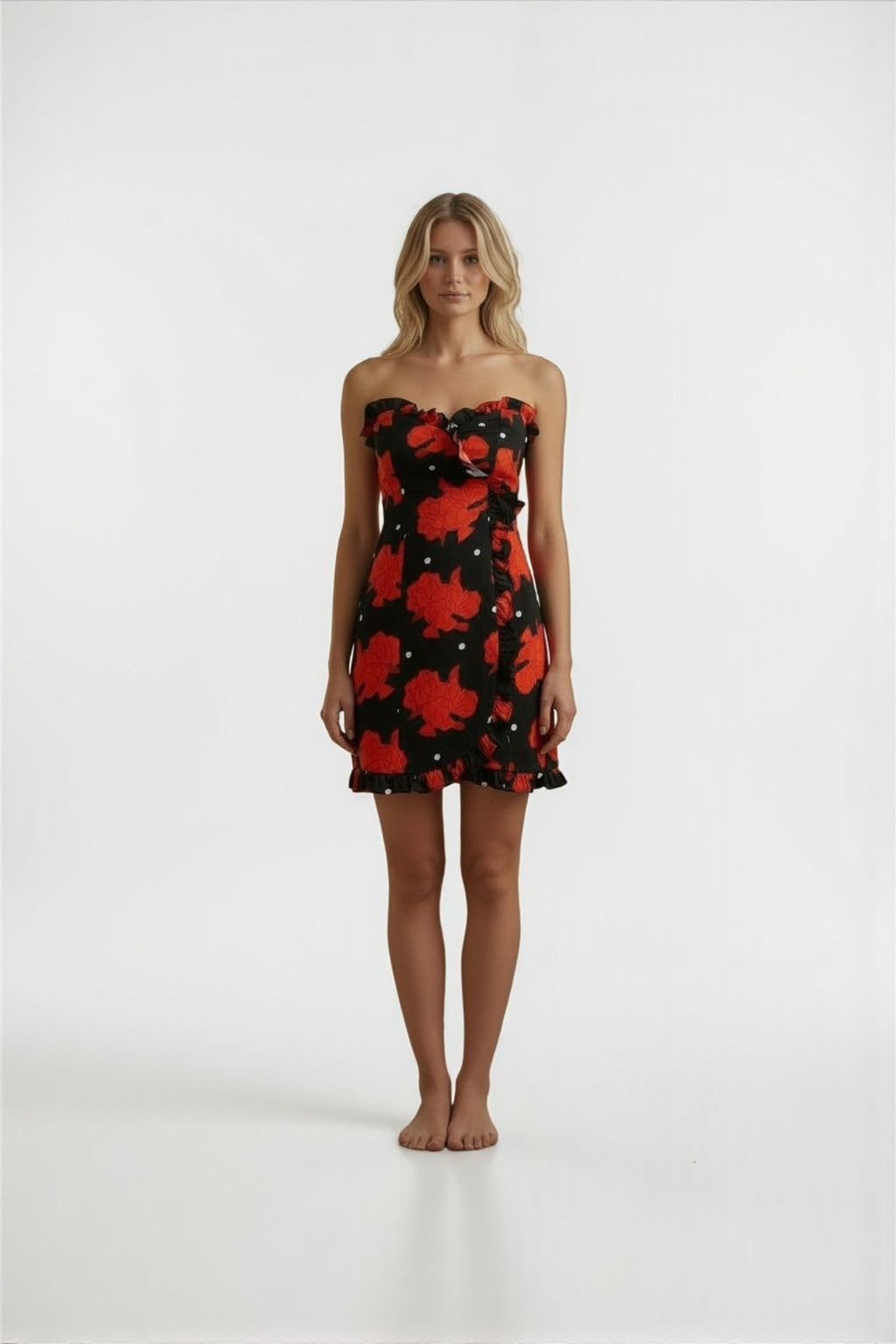 De la vali strapless mini jurk Dolly zwart rood xs 34 nieuw