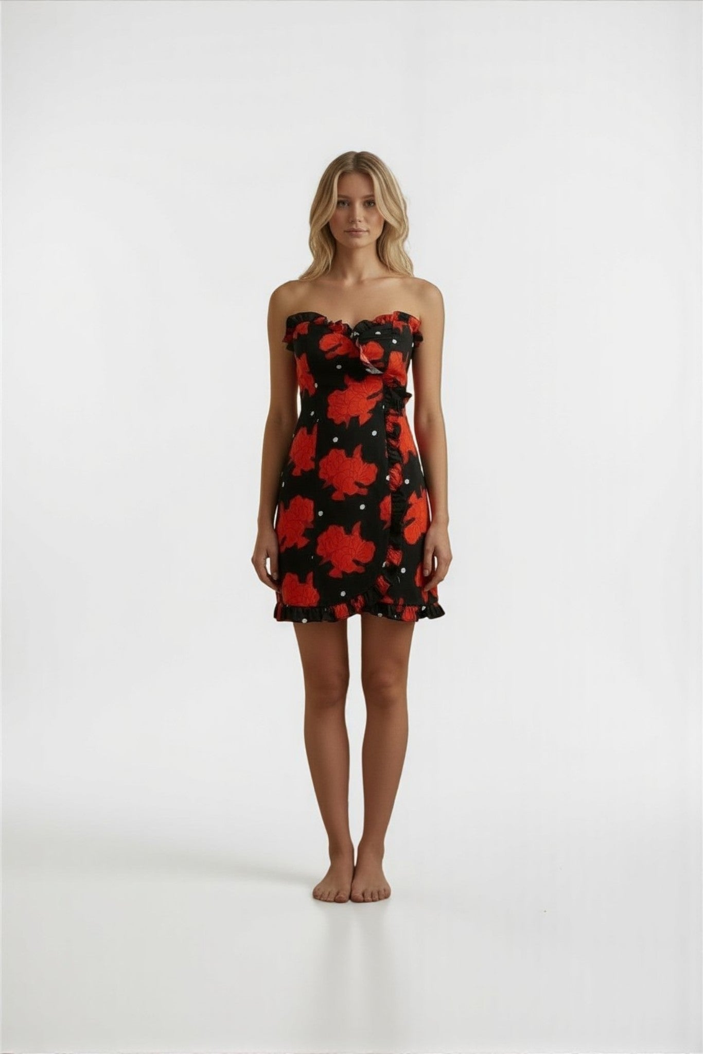 De la vali strapless mini jurk Dolly zwart rood xs 34 nieuw