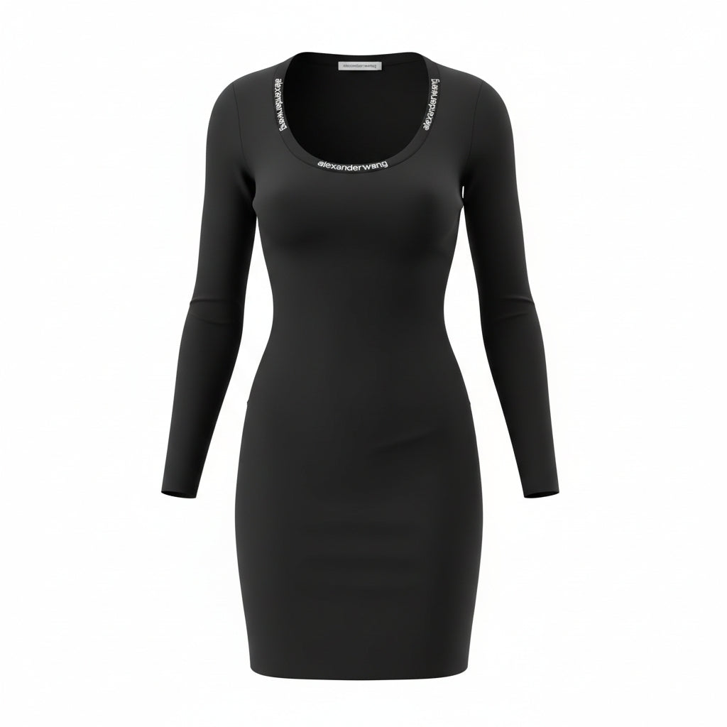 T.Alexander Wang zwart logo bodycon mini‑jurk maat L 38/40 tweedehands dames designer