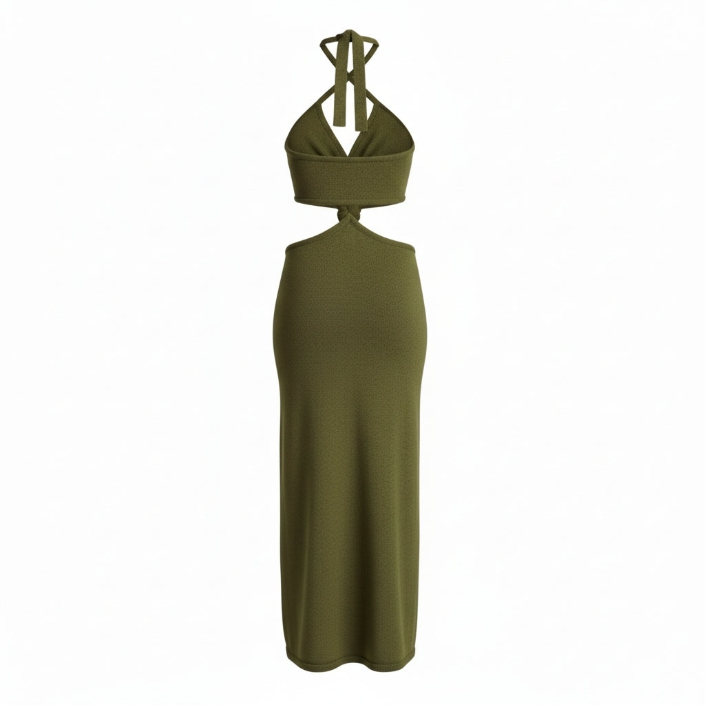 Cult Gaia Cameron olive knit jurk XL – cut-out midi dress – nieuw