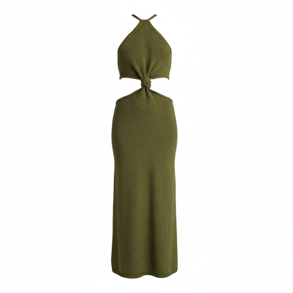Cult Gaia Cameron olive knit jurk XL – cut-out midi dress – nieuw