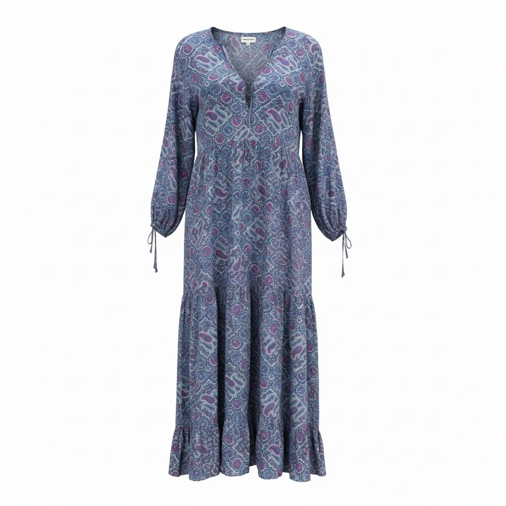 Antik Batik Zena maxi paisley jurk blauw M 38 tweedehands dames designer