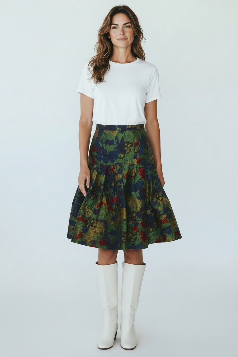 Oscar de la Renta zijden rok groen 34/36 us4 vintage tweedehands dames designer
