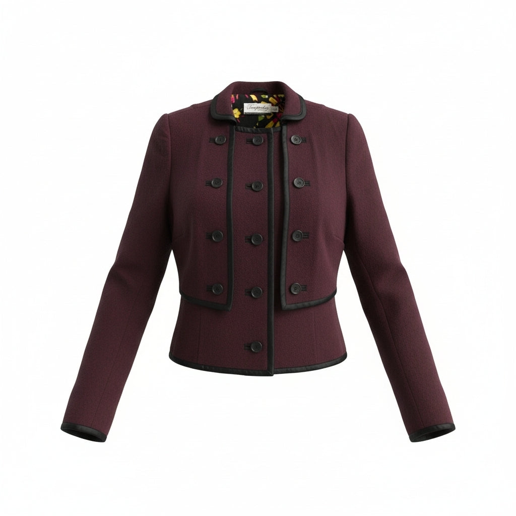 Temperley London kort warm jasje jack bordeaux rood wol zijden S/M tweedehands dames designer