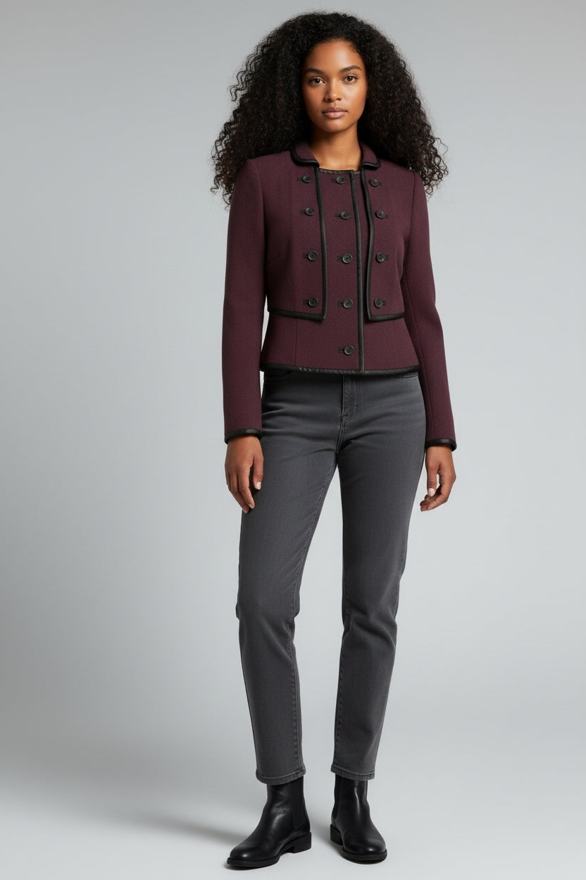 Temperley London kort warm jasje jack bordeaux rood wol zijden S/M tweedehands dames designer