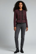 Temperley London kort warm jasje jack bordeaux rood wol zijden S/M tweedehands dames designer