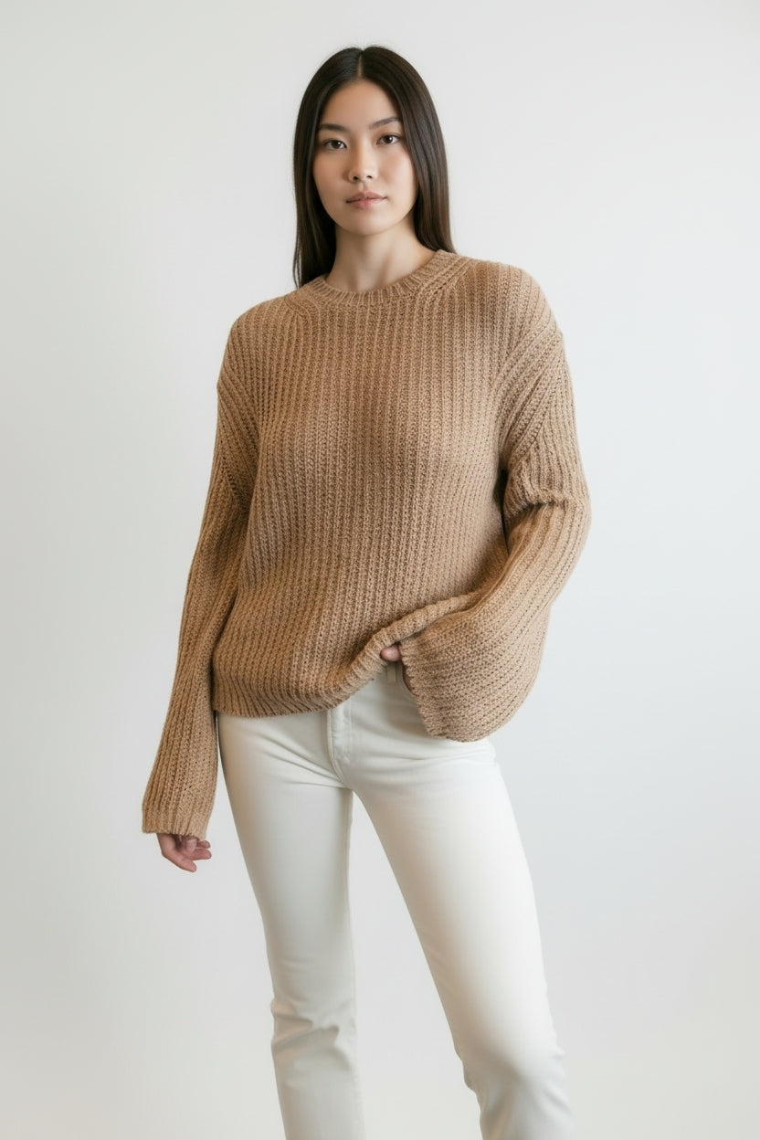 Nanushka nude beige oversized chunky knit trui L nieuw