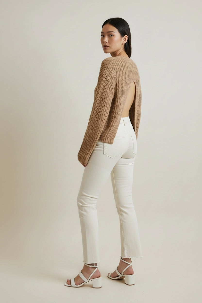 Nanushka nude beige oversized chunky knit trui L nieuw