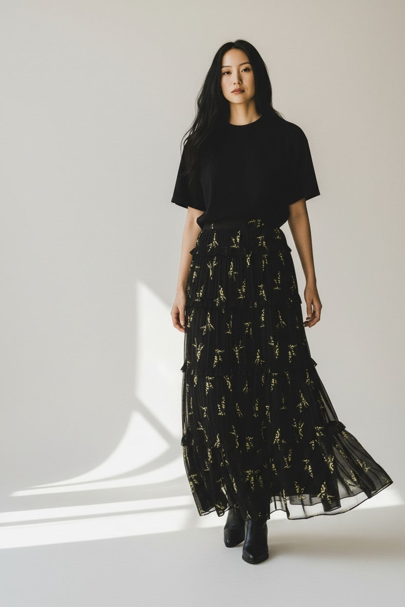 Ba&sh lange maxi rok zwart geel 36 S tweedehands dames designer