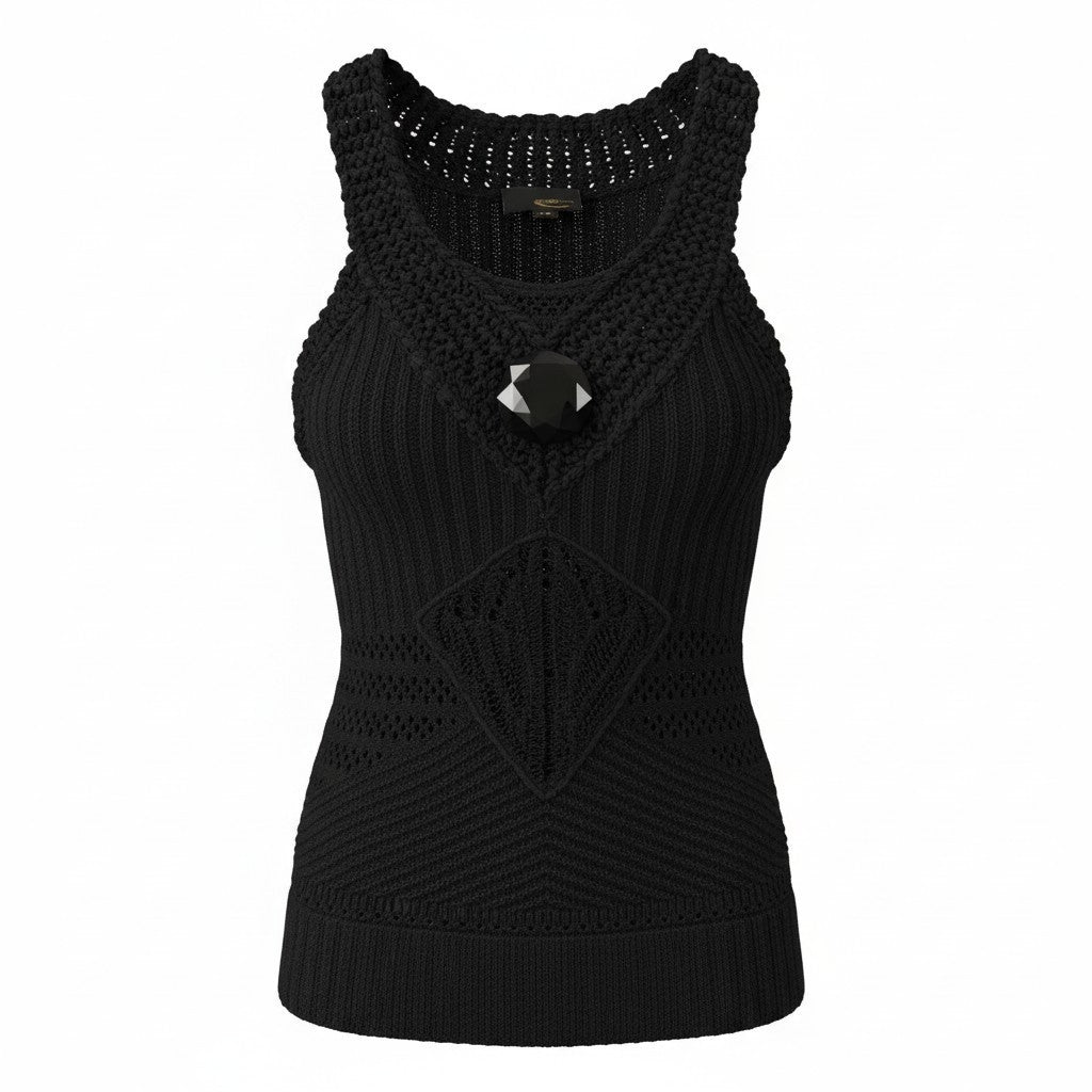 Just Cavalli mouwloze knit top zwart 38 M tweedehands dames designer