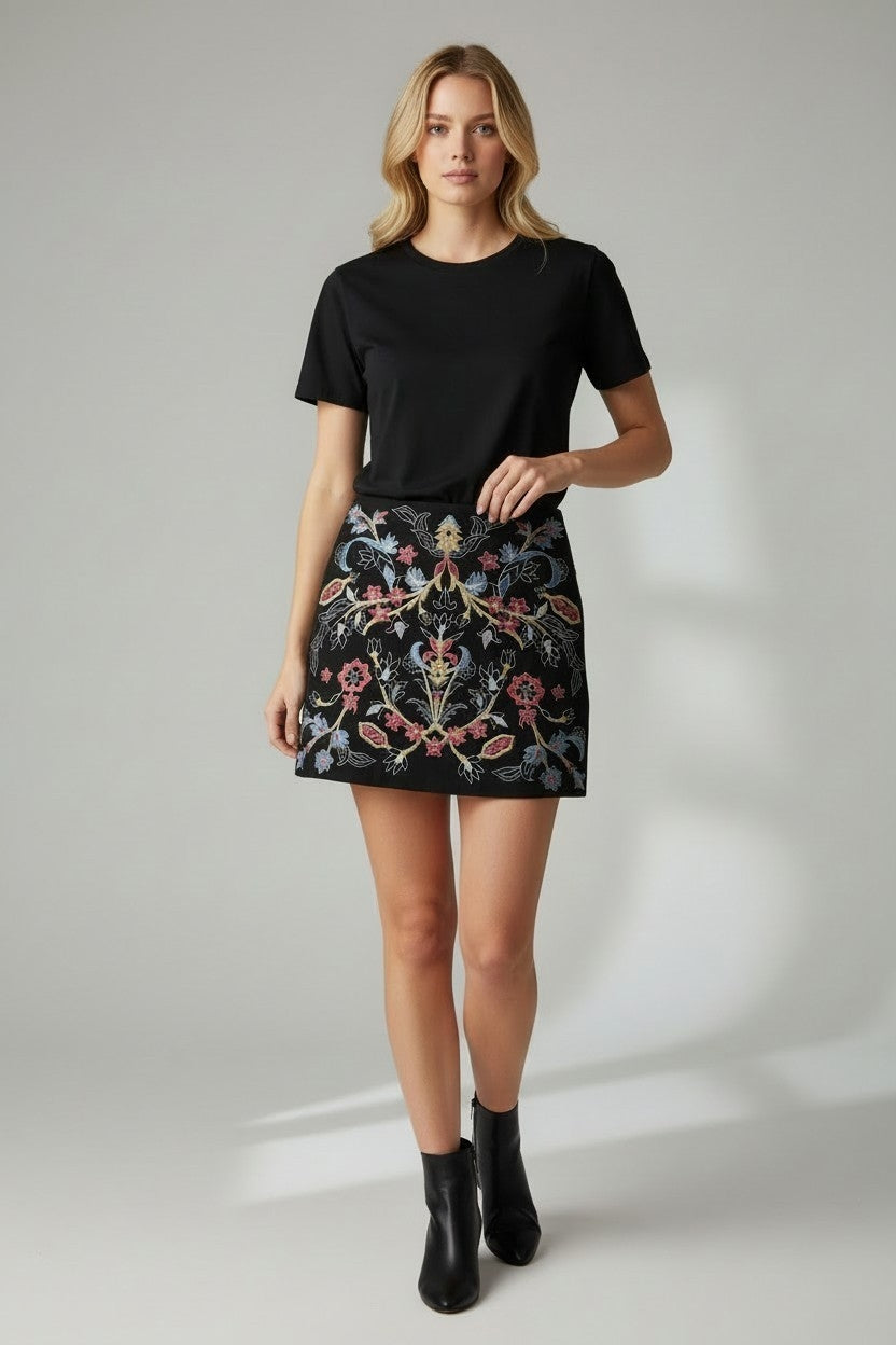 Nenette Milano embroidery korte rok zwart xl 42 pre-loved