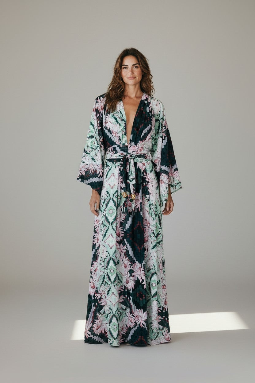 Melissa Odabash kimono maxi jurk Eden maat M pre-loved