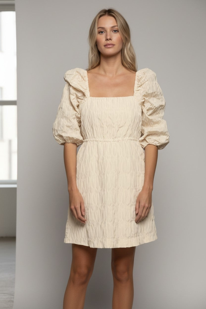 Samsoe samsoe korte jurk Sasha beige xl 42 pofmouwen tweedehands dames designer