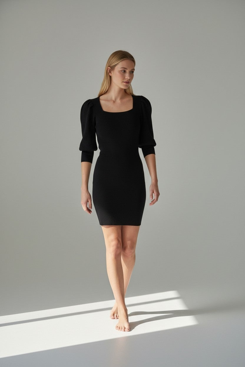 Ba&sh korte jurk Stormi zwart pofmouwen L 40 cut out rug tweedehands dames designer