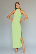 Norma kamali halter turtleneck jurk met split groen xl nieuw