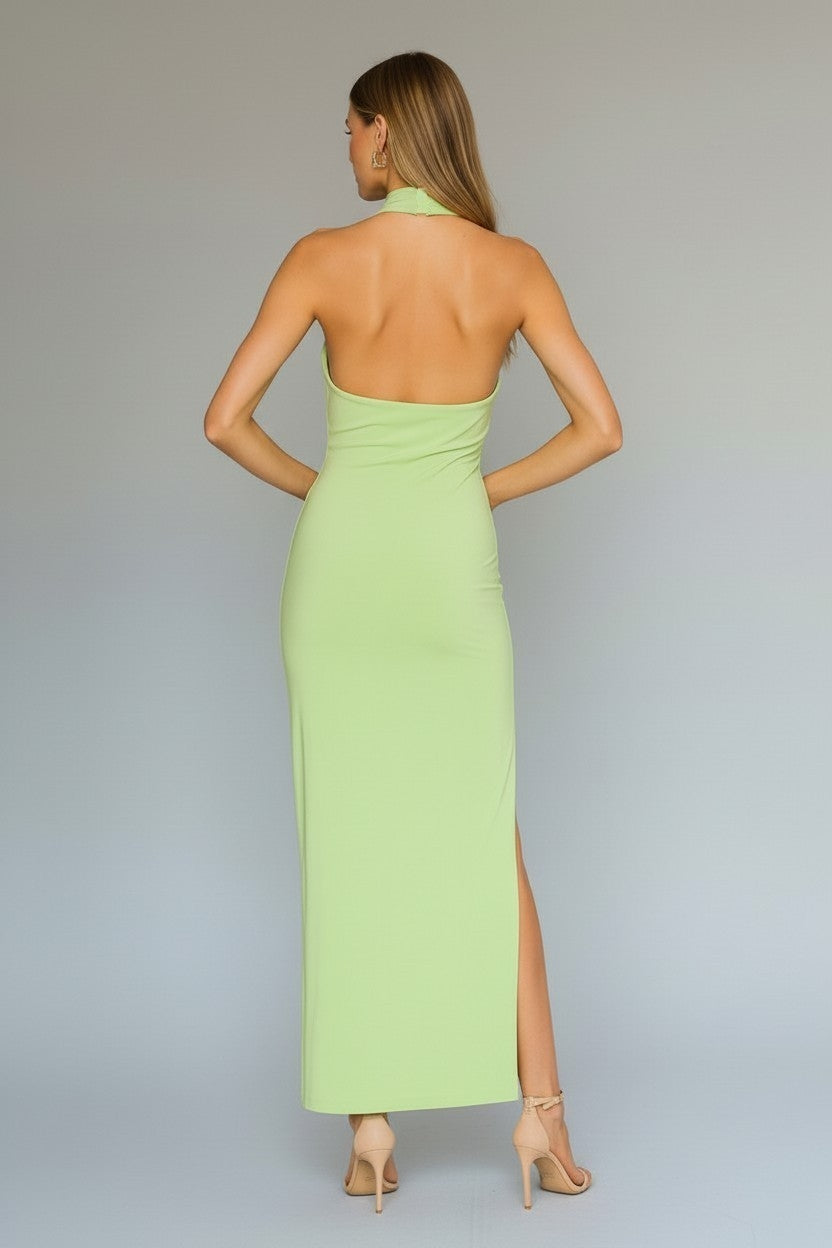 Norma kamali halter turtleneck jurk met split groen xl nieuw