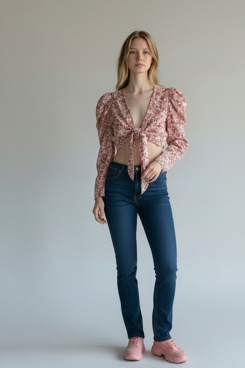 Hemant & Nandita linnen crop top roze M nieuw designer