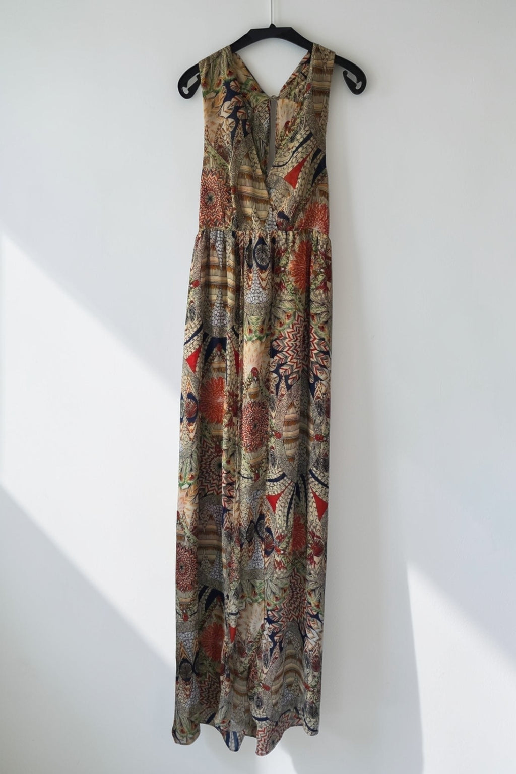 Nikkie boho ibiza aztec lange maxi jurk 38 M open rug met split pre-loved tweedehands