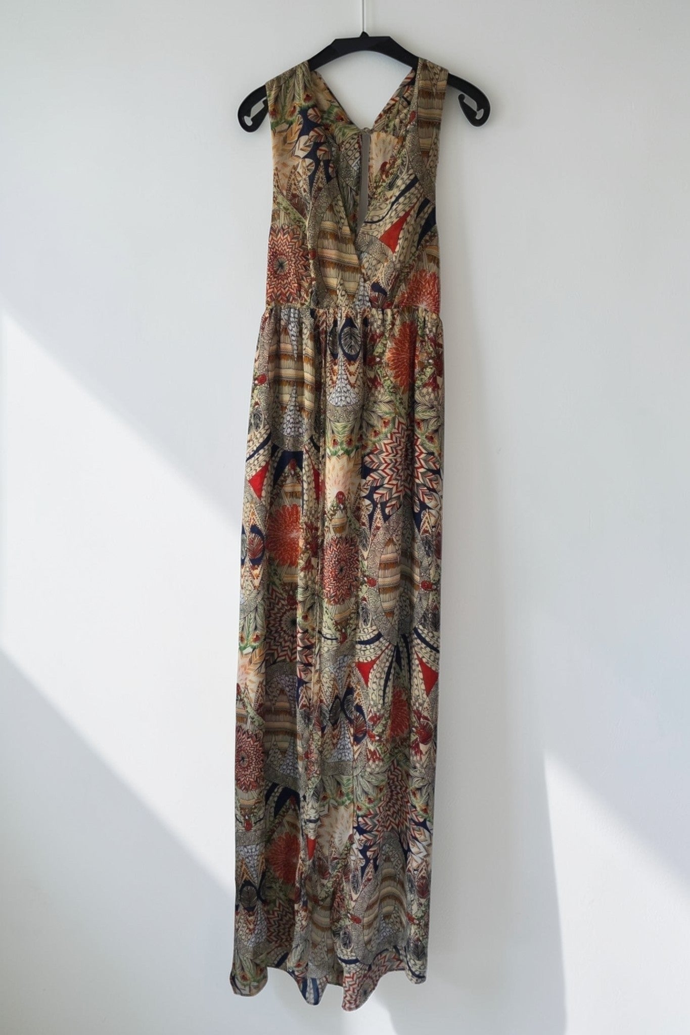 Nikkie boho ibiza aztec lange maxi jurk 38 M open rug met split pre-loved tweedehands