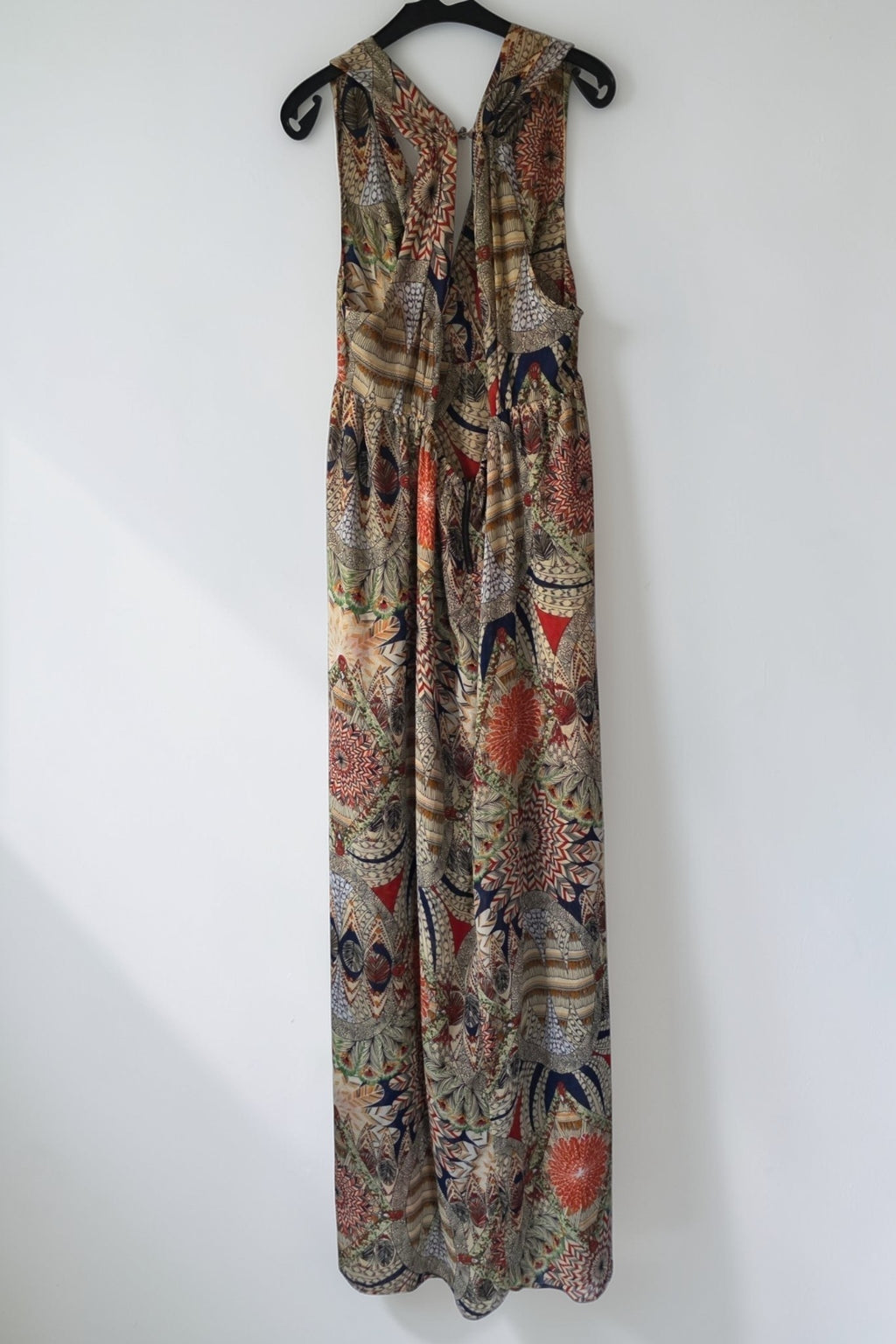 Nikkie boho ibiza aztec lange maxi jurk 38 M open rug met split pre-loved tweedehands