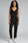 The Kooples mouwloze ruches jumpsuit zwart bloemen zijde pre-loved designer tweedehands  enkellengte