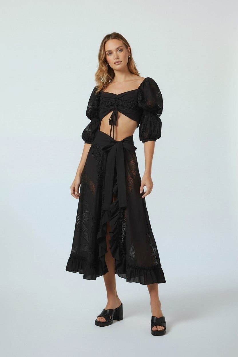 Waimari sevilla crop top zwart 38 M nieuw resortwear designer statement piece resortwear ibiza boho chic