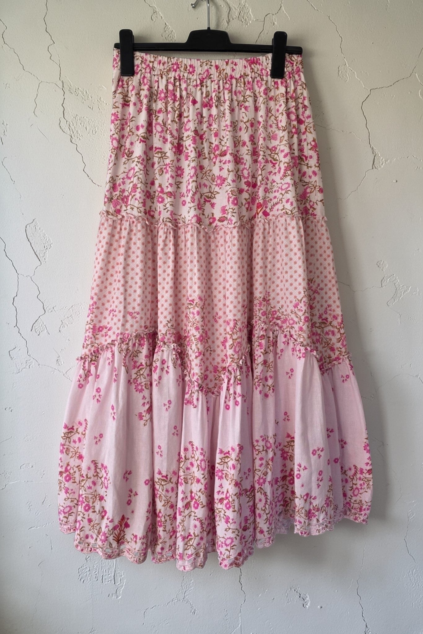 Hemant & Nandita floral ibiza boho midi rok resortwear roze M 38 tweedehands dames designer