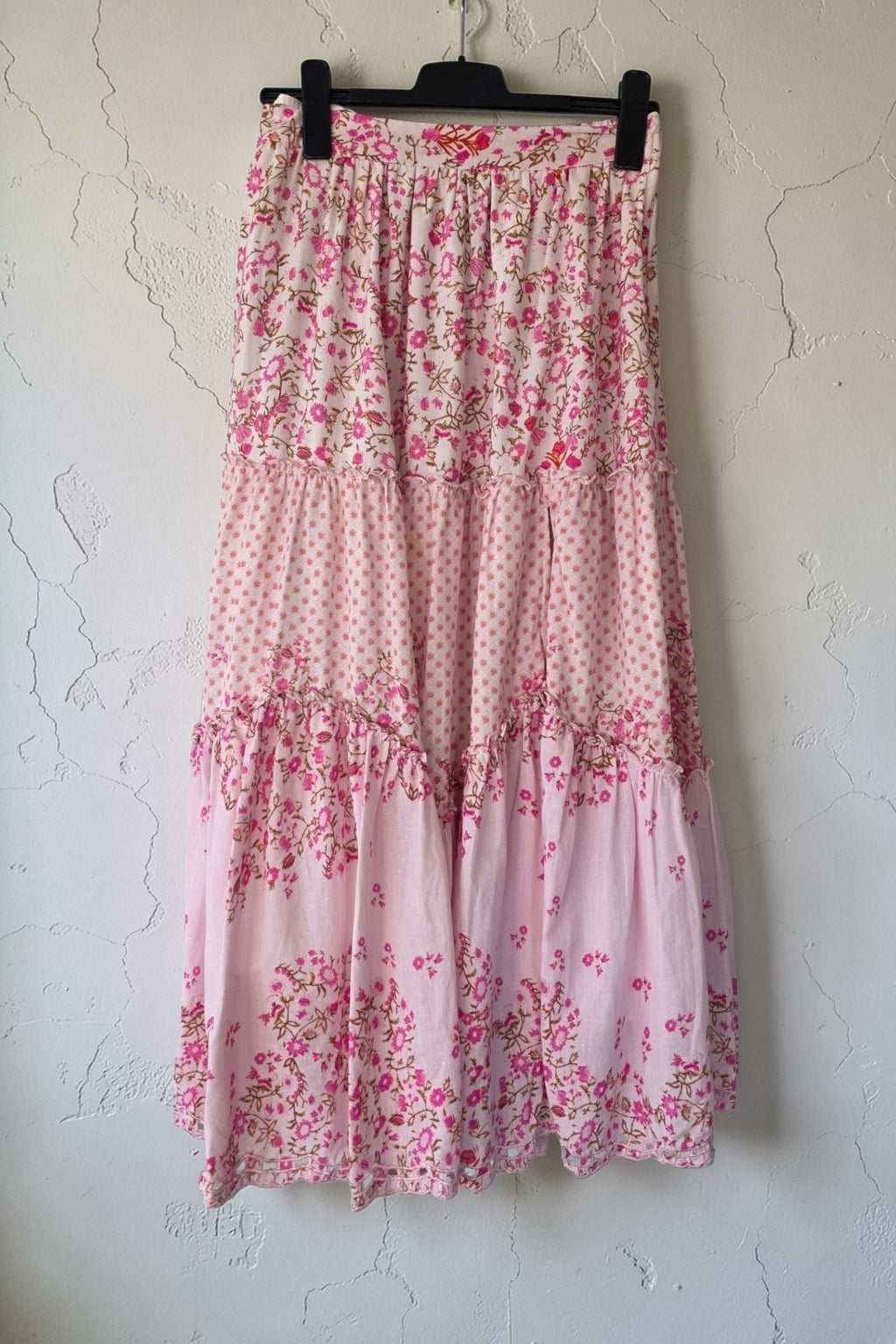 Hemant & Nandita floral ibiza boho midi rok resortwear roze M 38 tweedehands dames designer