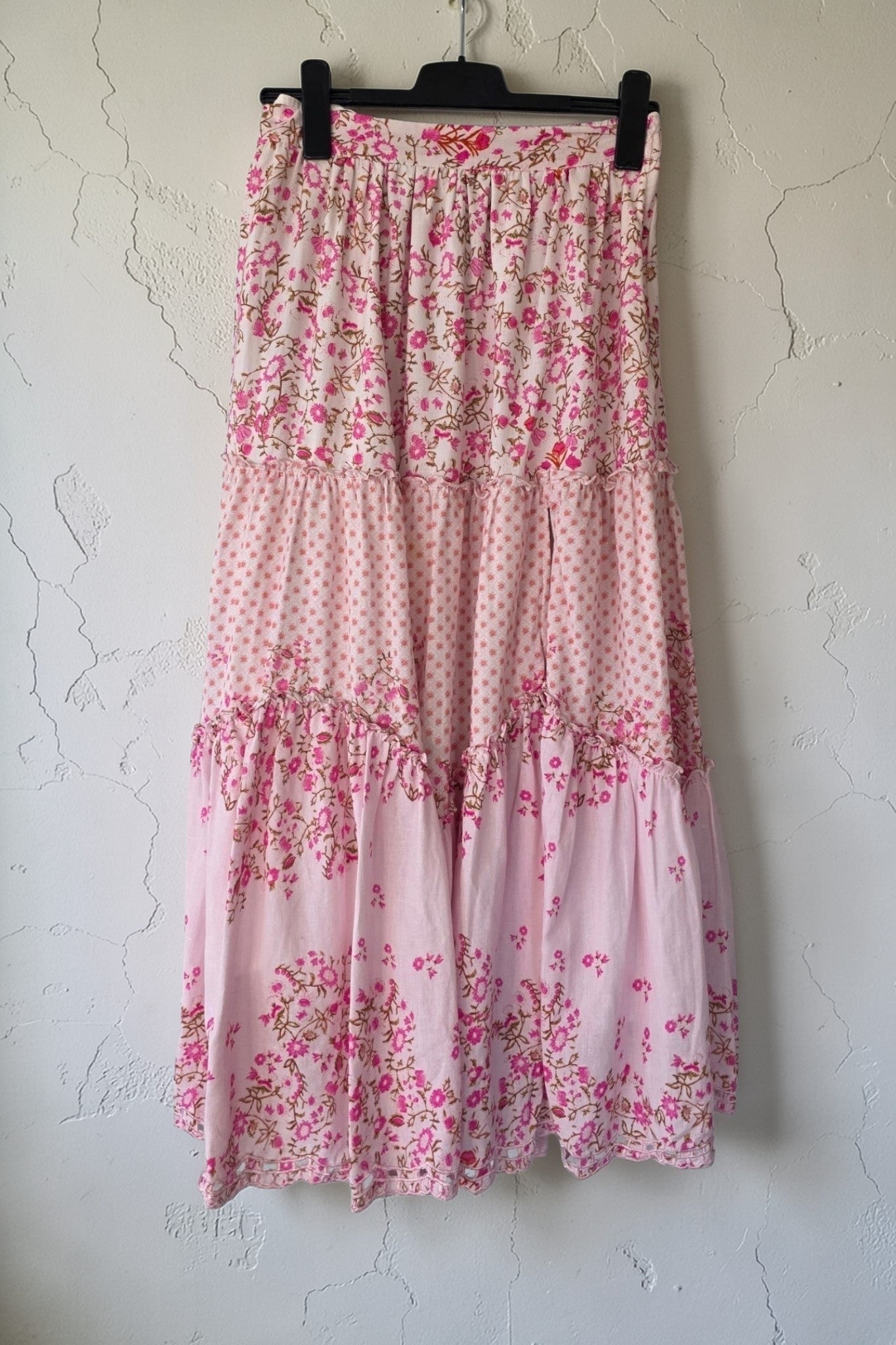 Hemant & Nandita floral ibiza boho midi rok resortwear roze M 38 tweedehands dames designer