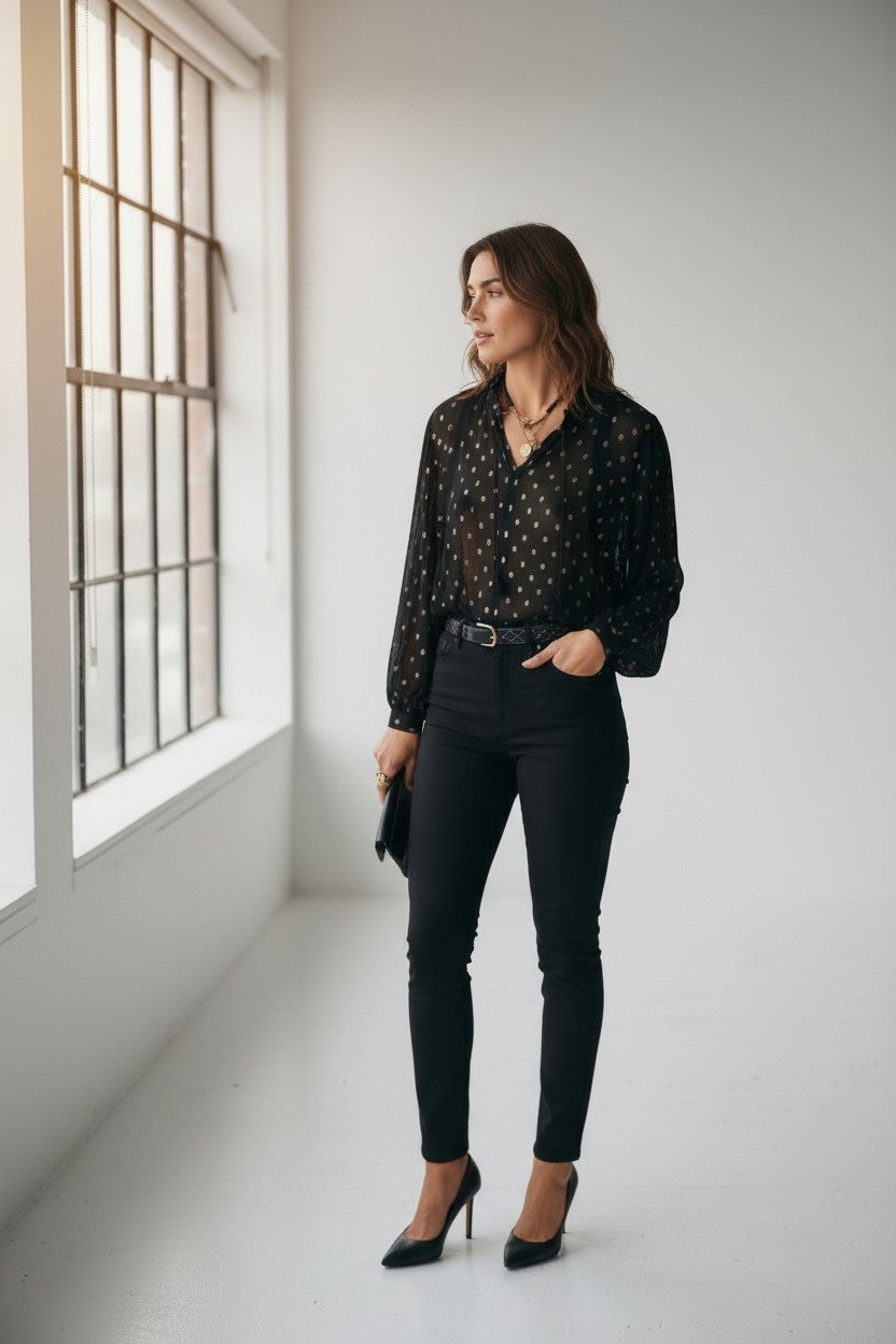 Maison Hotel vega blouse midnight blauw S 36 doorschijnend pre-loved boho ibiza