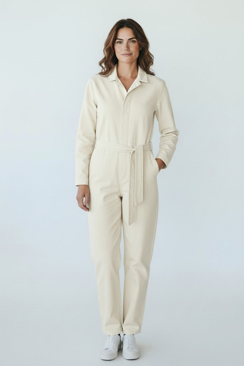 Amê Antwerp denim jumpsuit crème 36 S pre-loved
