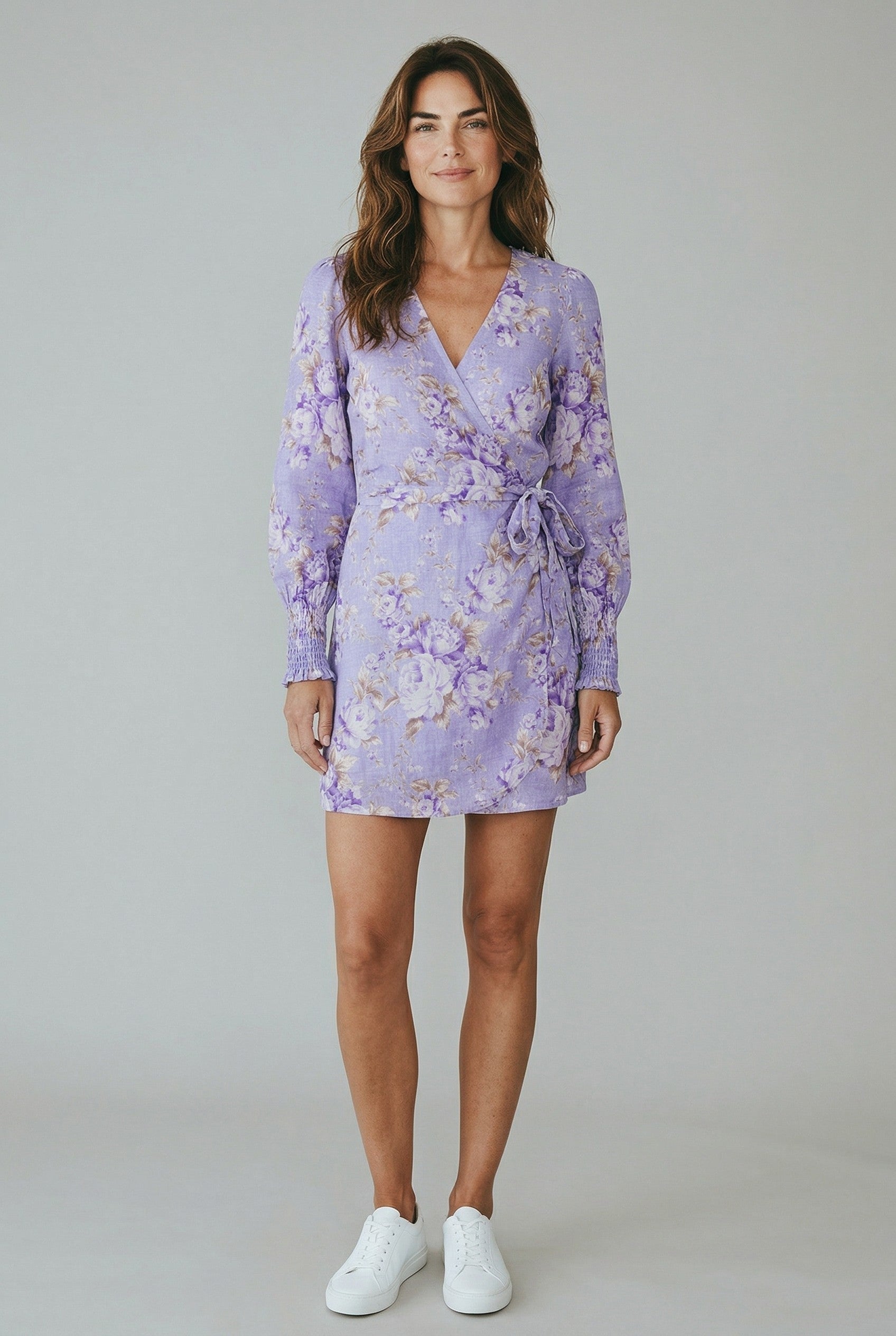 Mc2 Saint Barth linnen korte jurk lila paars bloemen L nieuw