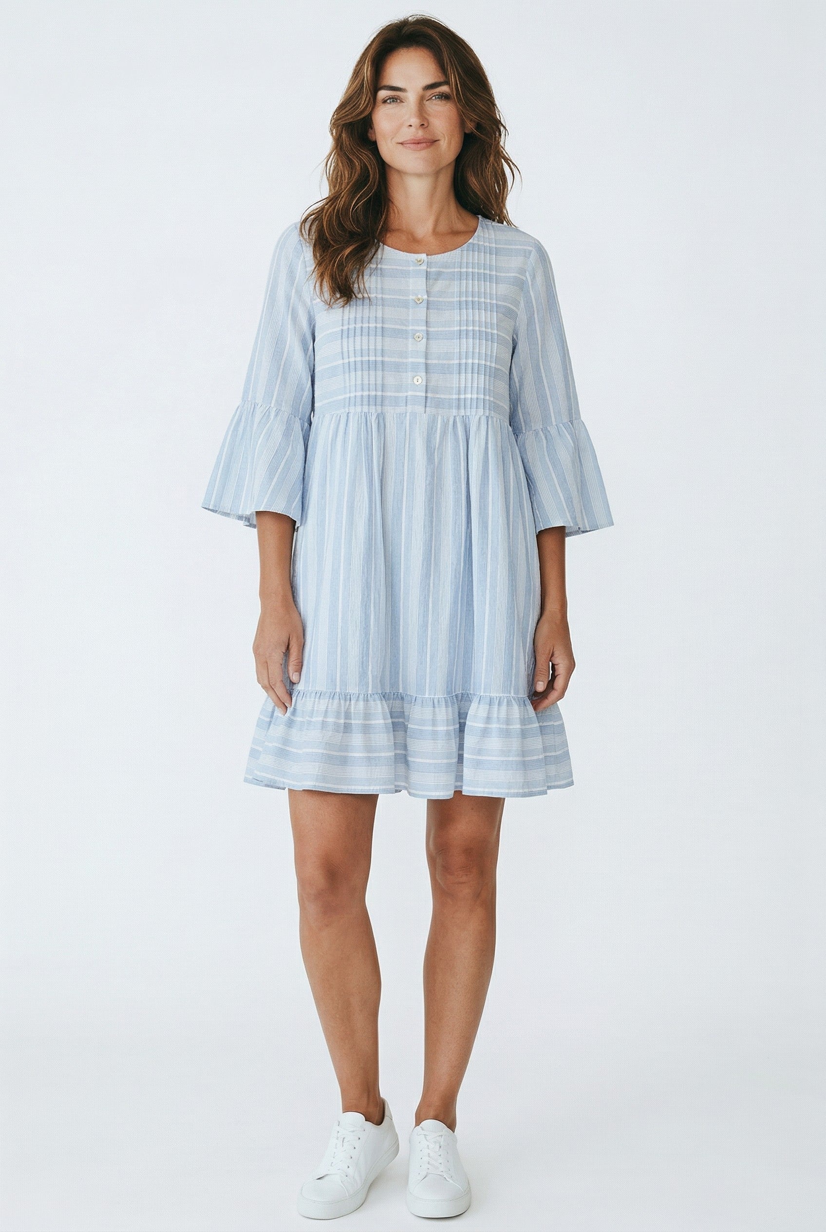 Apoella resort beach wear jurkje wit blauw gestreept katoen pre-loved s/m