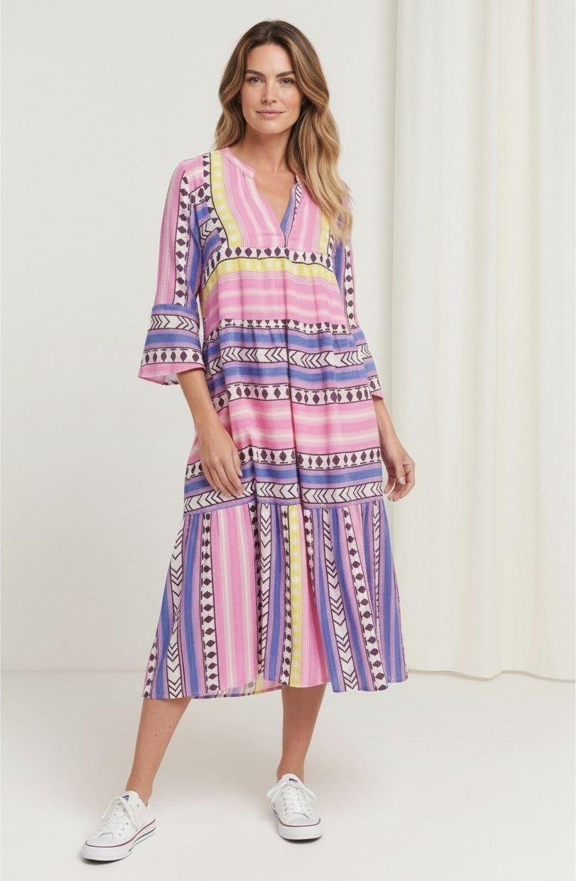 Smashed Lemon midi jurk roze paars boho ibiza L 40 pre-loved