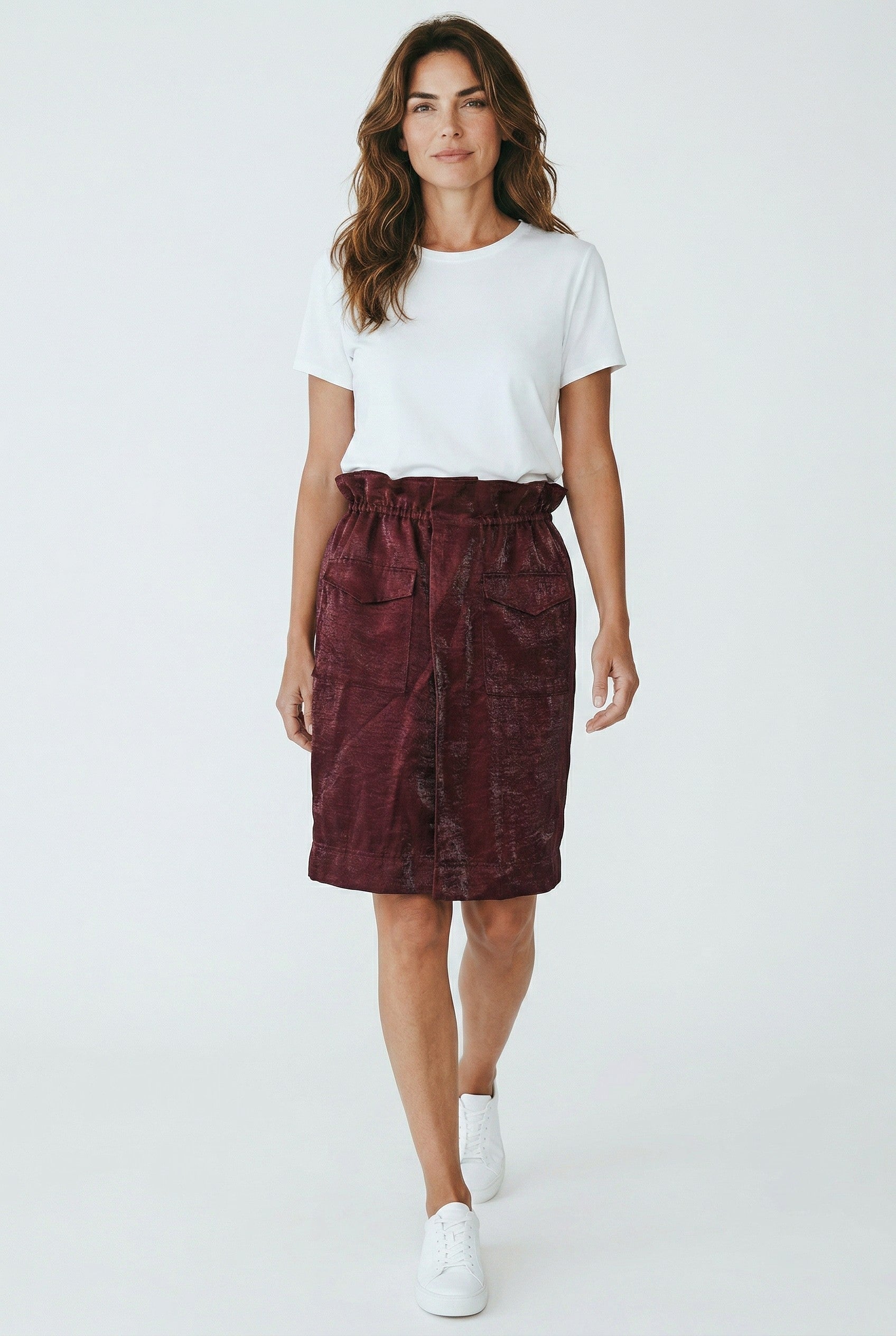 FWSS Fall Winter Spring Summer metallic rode linnen rok 36 S pre-loved