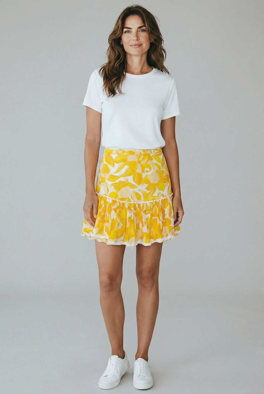 Significant Other floral rok katoen wit geel resortwear S 36