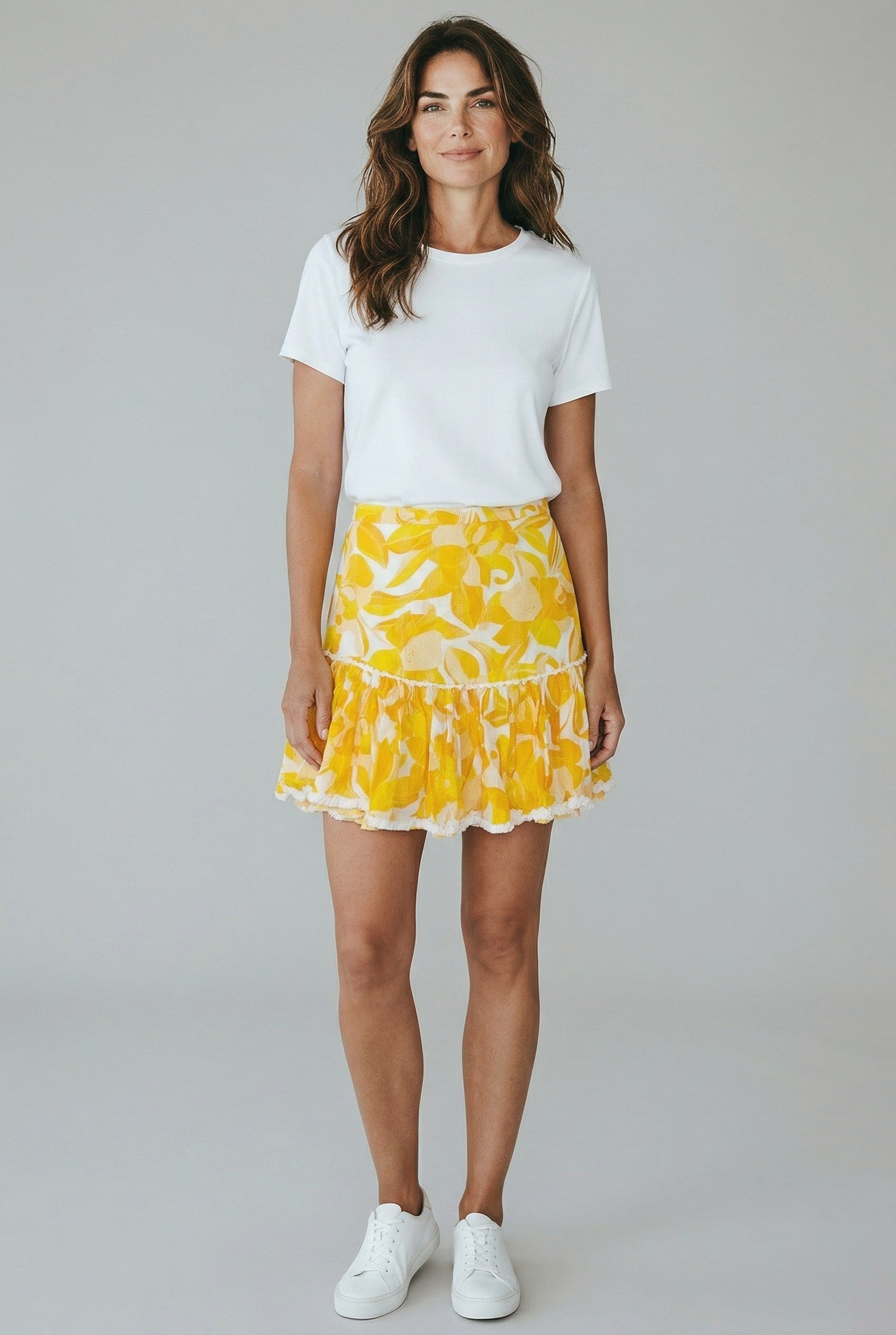 Significant Other floral rok katoen wit geel resortwear S 36