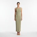 Blanca resortwear maxi knit jurk mouwloos met split geel groen S/M tweedehands dames designer