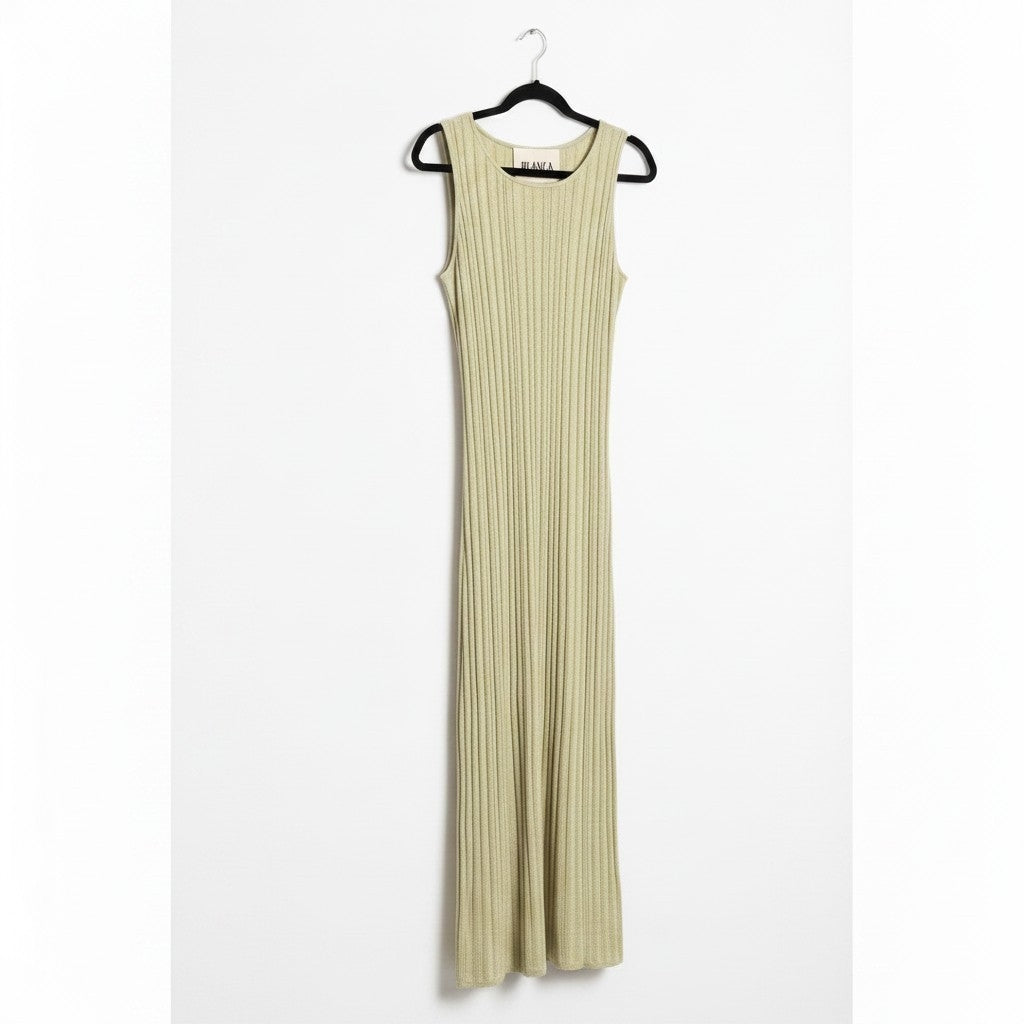 Blanca resortwear maxi knit jurk mouwloos met split geel groen S/M tweedehands dames designer