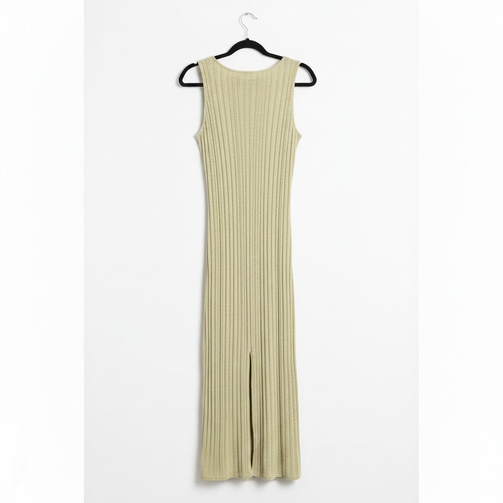 Blanca resortwear maxi knit jurk mouwloos met split geel groen S/M tweedehands dames designer