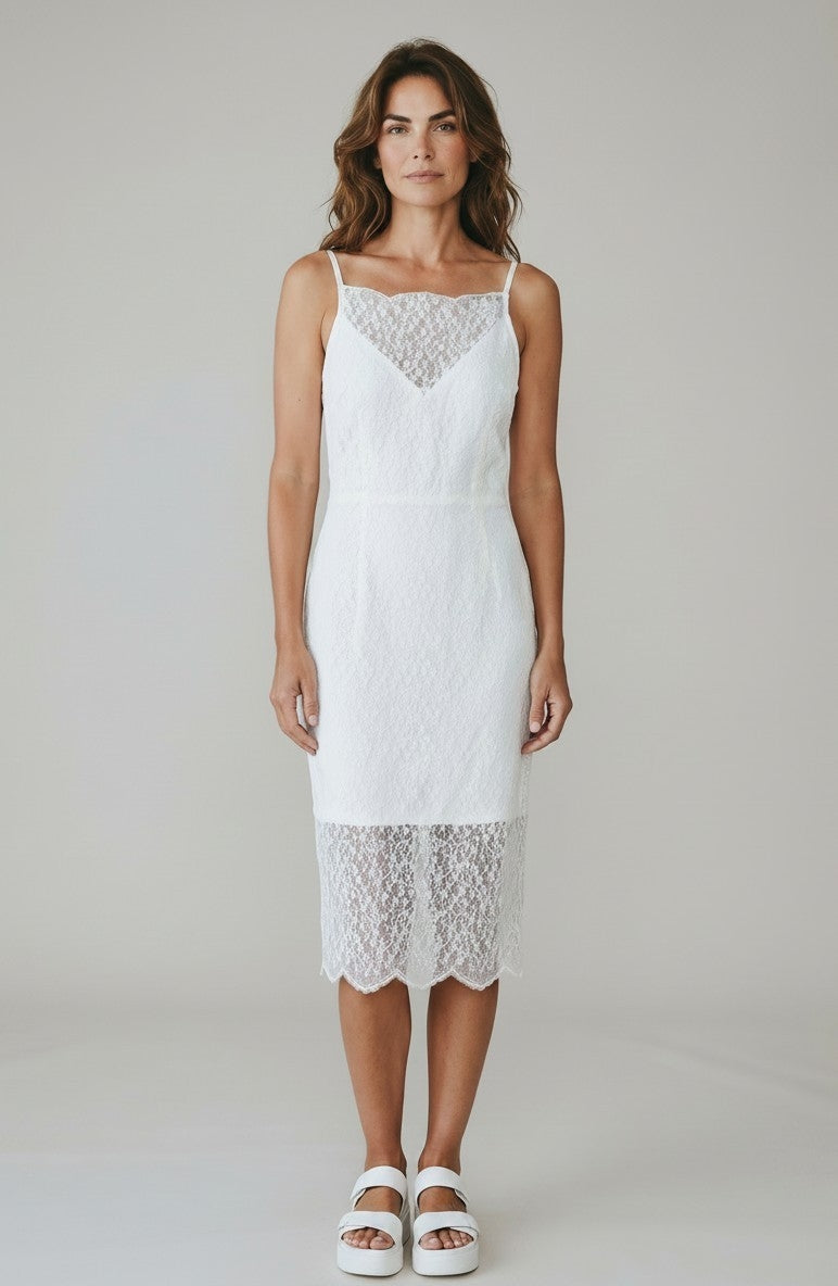 Keepsake the label kanten midi jurk tweedehands dames designer "daydream" wit 38 M