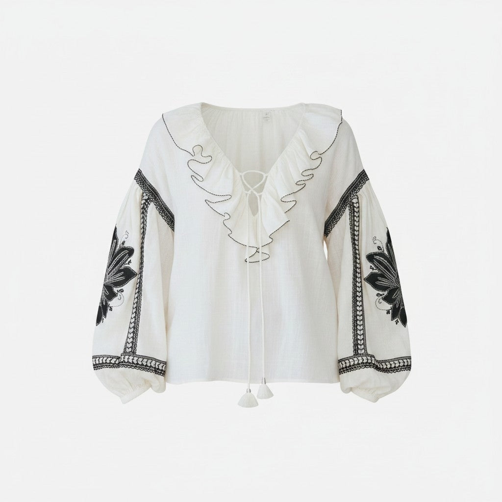 Scarlett Poppies linnen mix top blouse Lovely Moments S 36 resortwear tweedehands dames designer