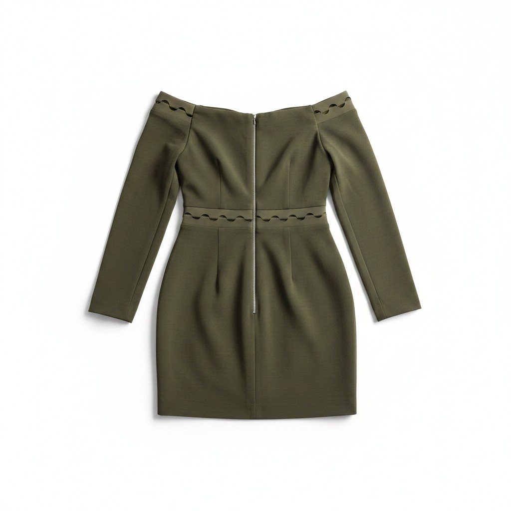 Dion Lee eclipse laced cut out bandage off-shoulder bodycon mini jurk khaki groen 38 M nieuw tweedehands dames designer