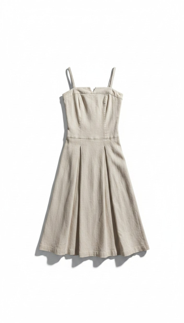 Seventy + Mochi Midi jurk denim Maddie ecru beige S 36 tweedehands designer