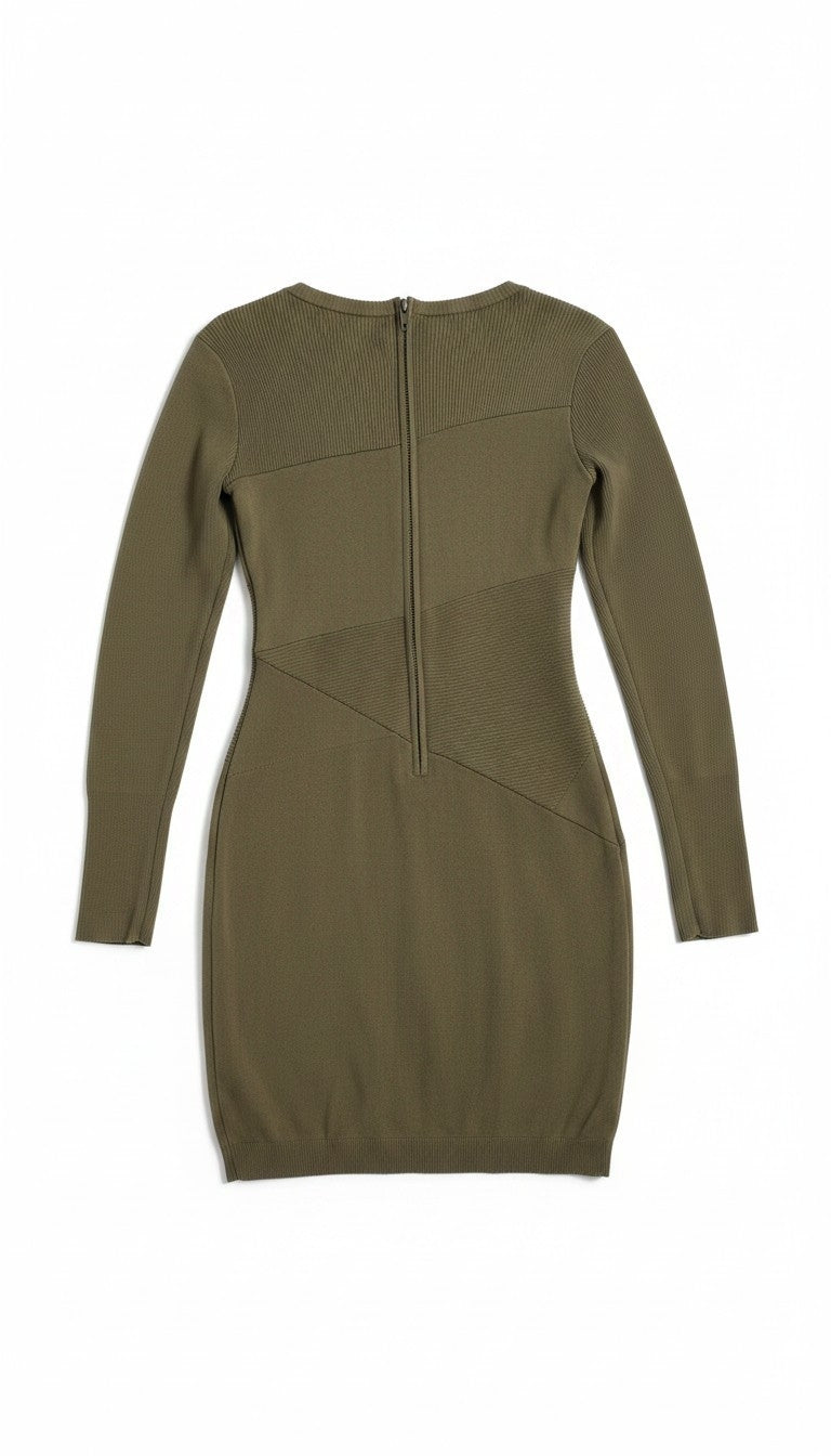 Retrofete bodycon mini jurk Sonja army green groen S 36 tweedehands designer dames