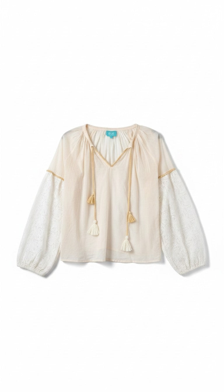 Resortwear top ibiza boho Taj by Sabrina Crippa S 36 wit beige katoen tweedehands dames