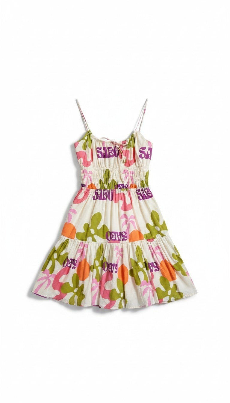 Sabo mini jurk Tropical resortwear creme wit xs 34 tweedehands dames